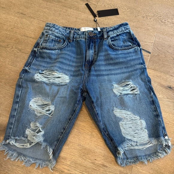 One teaspoon ripped distressed blue denim jean shorts